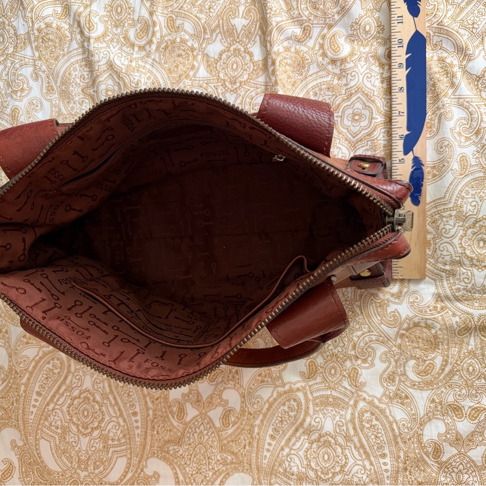 Fossil Vintage Revival Satchel Two-Tone Brown Leather Tote - Picture 10 of 16